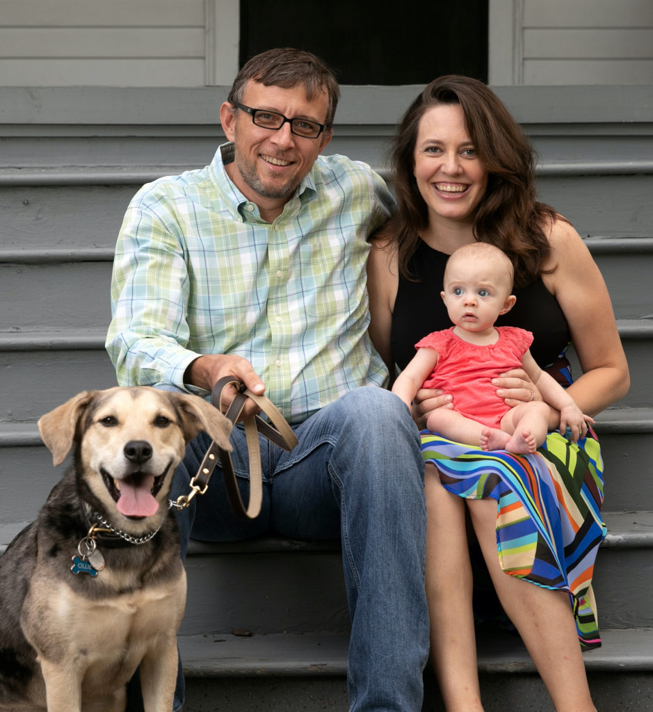 Author Tracy C. Gold with her husband Robert Wray, daughter Ava, and dog Ollie